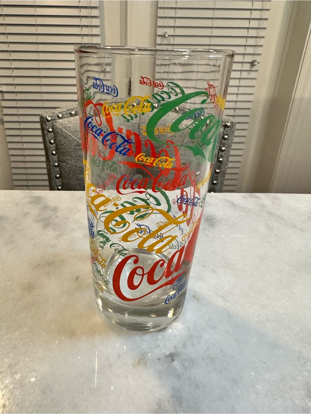 Coca-Cola Multi Color Logo Vintage Glass Cup, 15oz